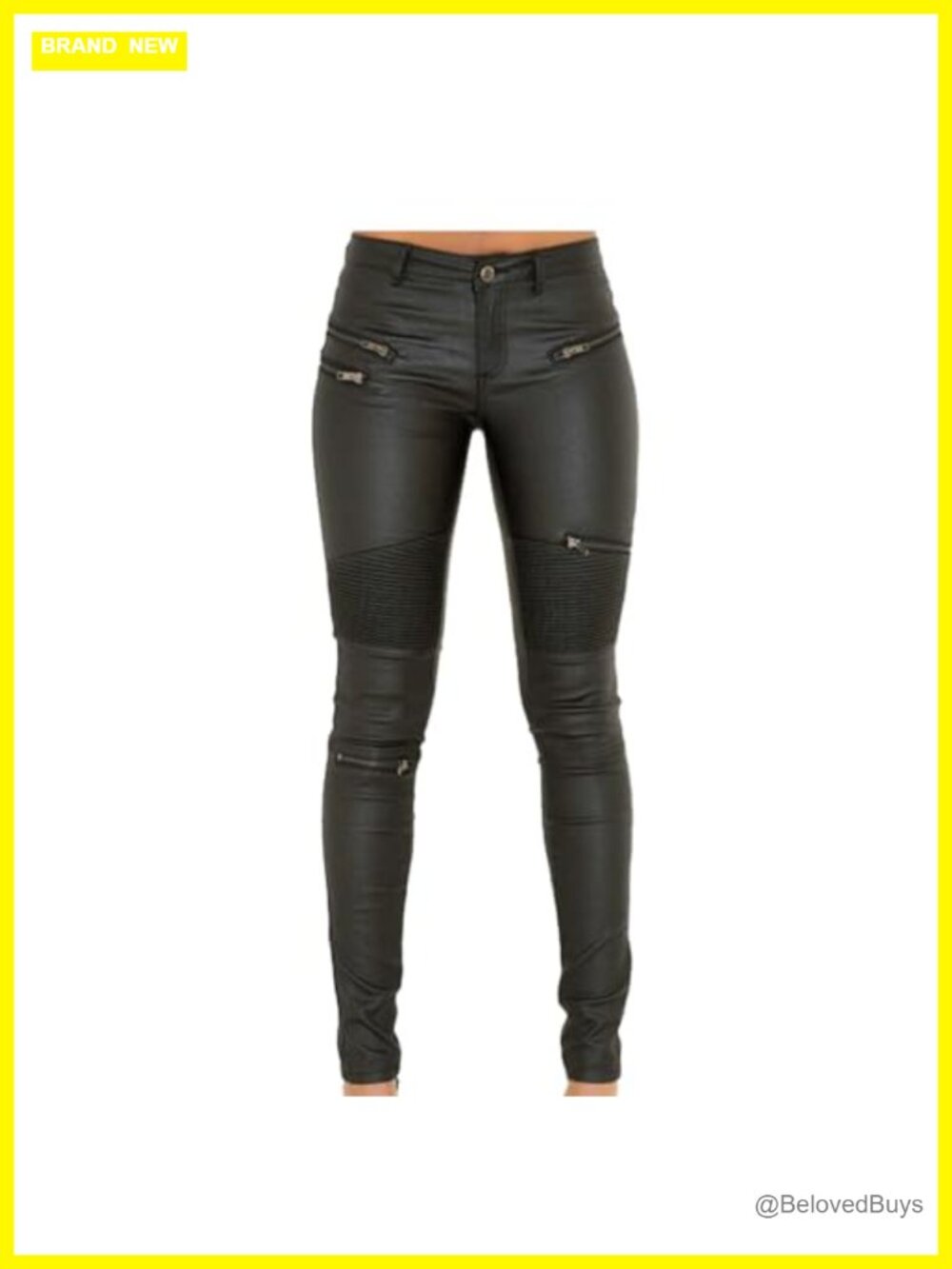 PU Leather Coated Denim Leggings Sexy Slimming Stretchy Rider Pants